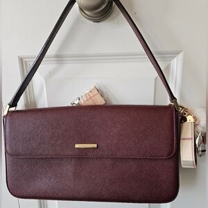 Burberry Wine Saffiano Leather Shoulder Bag